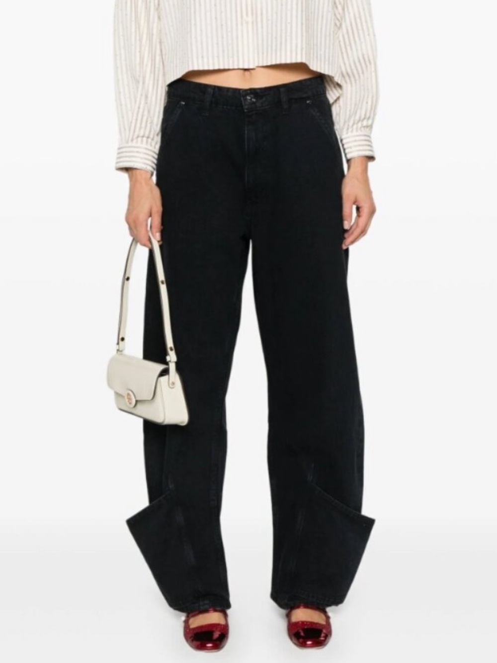 FRAME Tab Trouser in Trouble Organic Cotton Black Denim Jeans Size Women’s 24